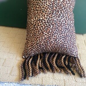 Leopard Print Accent Pillow with Fringe